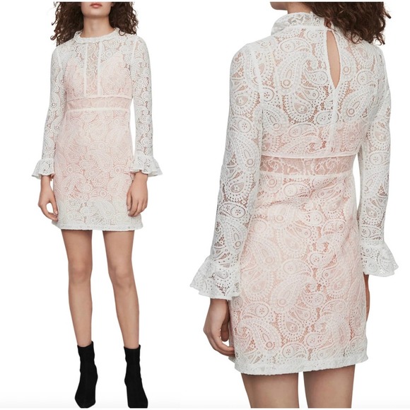 Maje Rilene Paisley Long Sleeve Guipure Lace Mini Dress White Medium New - Picture 1 of 16